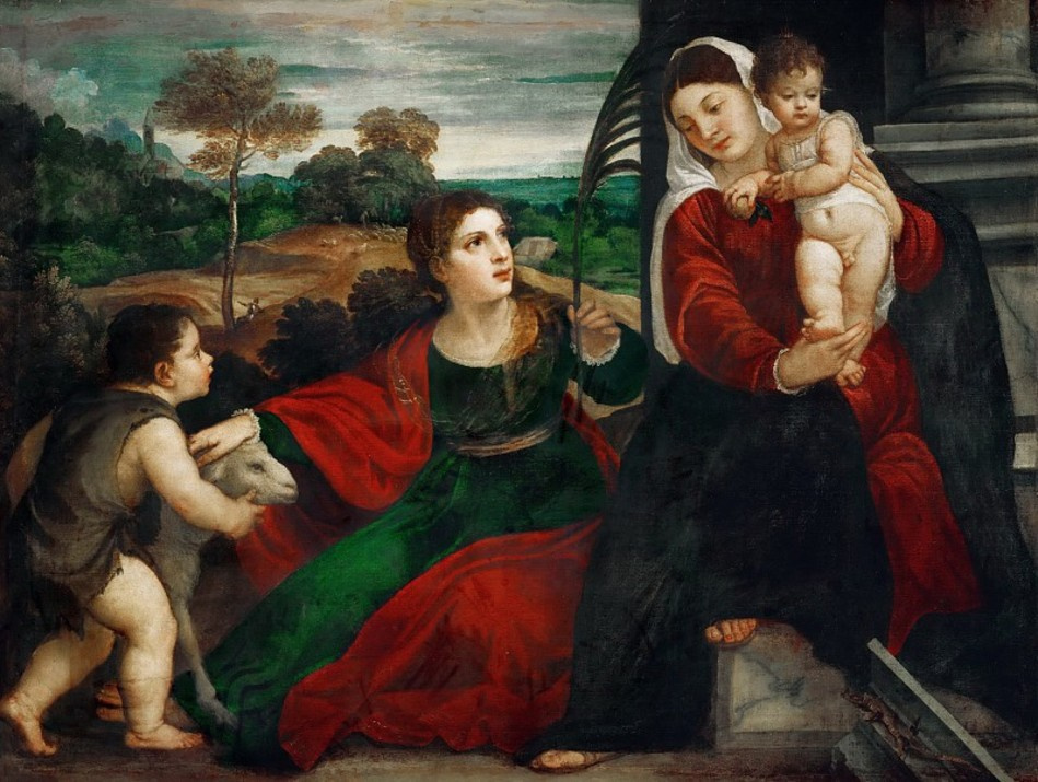 Тициан Вечеллио. Мадонна со святой Агнессой и святым Иоанном Крестителем