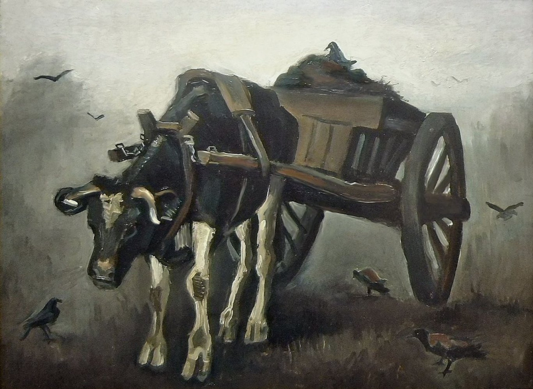 Vincent van Gogh. A cart drawn by a black ox