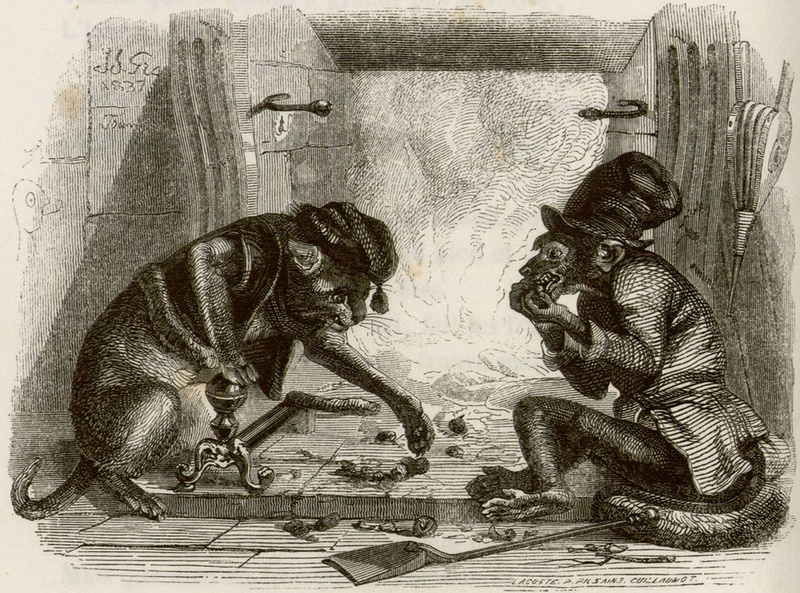 Jean Ignace Isidore Gérard Grandville. Monkey and Cat. Illustrations to the fables of Jean de Lafontaine