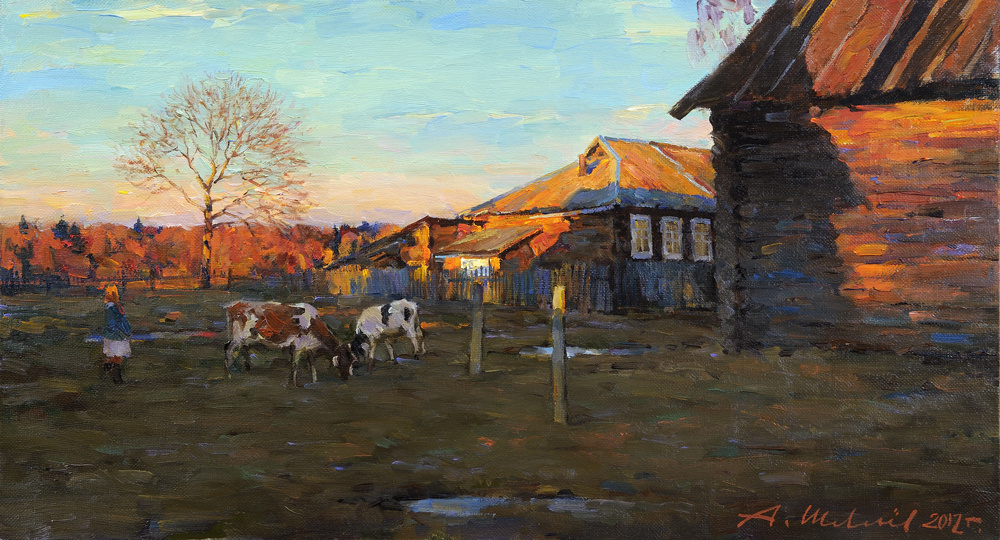 Alexander Shevelyov. Evening in Golocalise.Oil on canvas 40,5 # 73,2 cm 2012