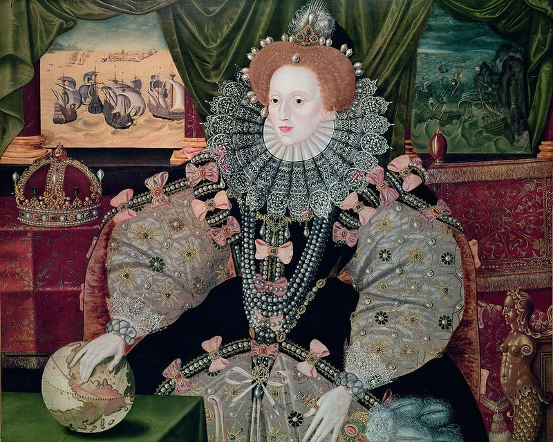 George Gower. Portrait of Queen Elizabeth I on the background of the "Invincible Armada"