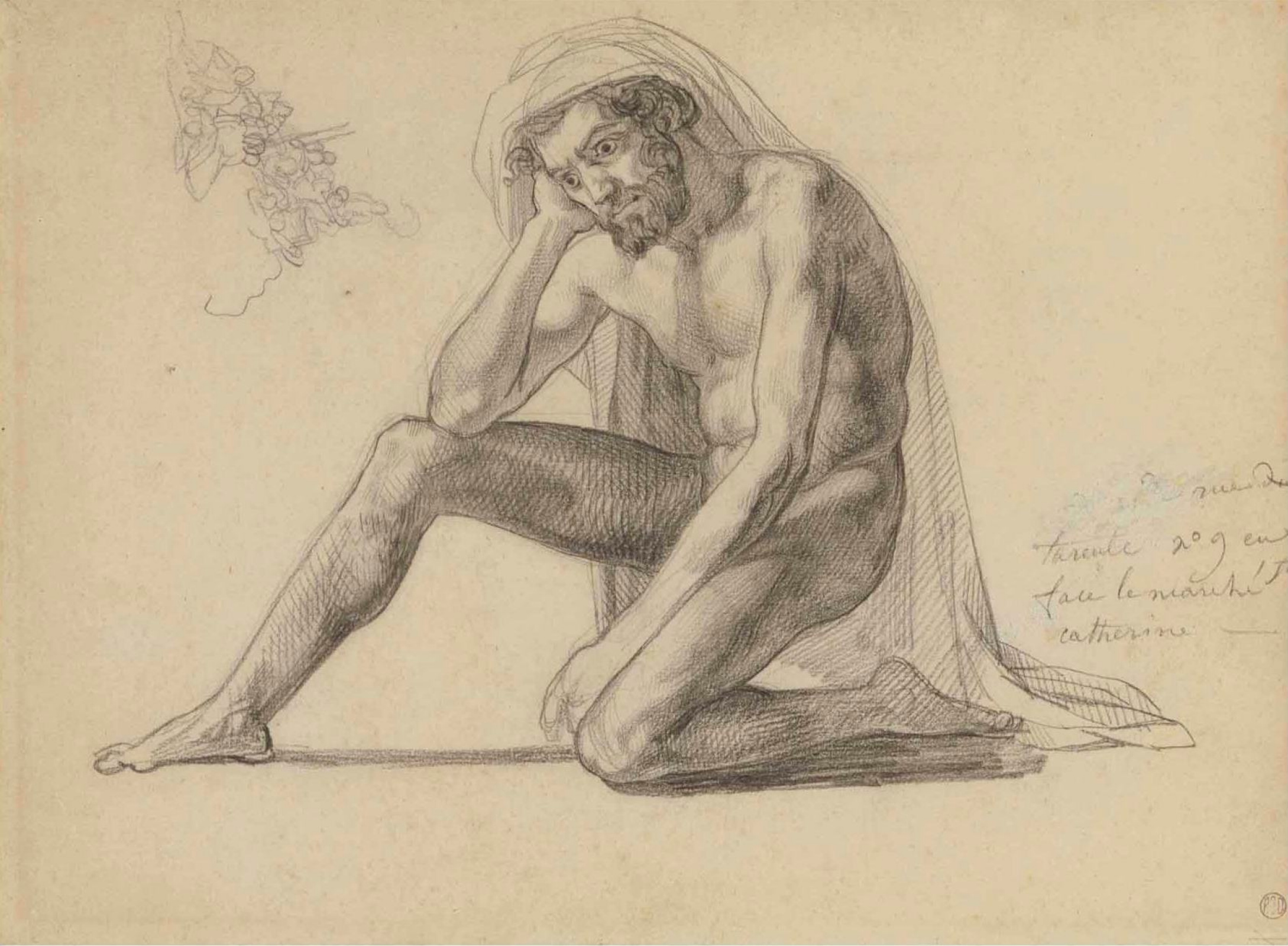 Buy digital version: A naked man sitting at the mast. Sketch for the  painting 