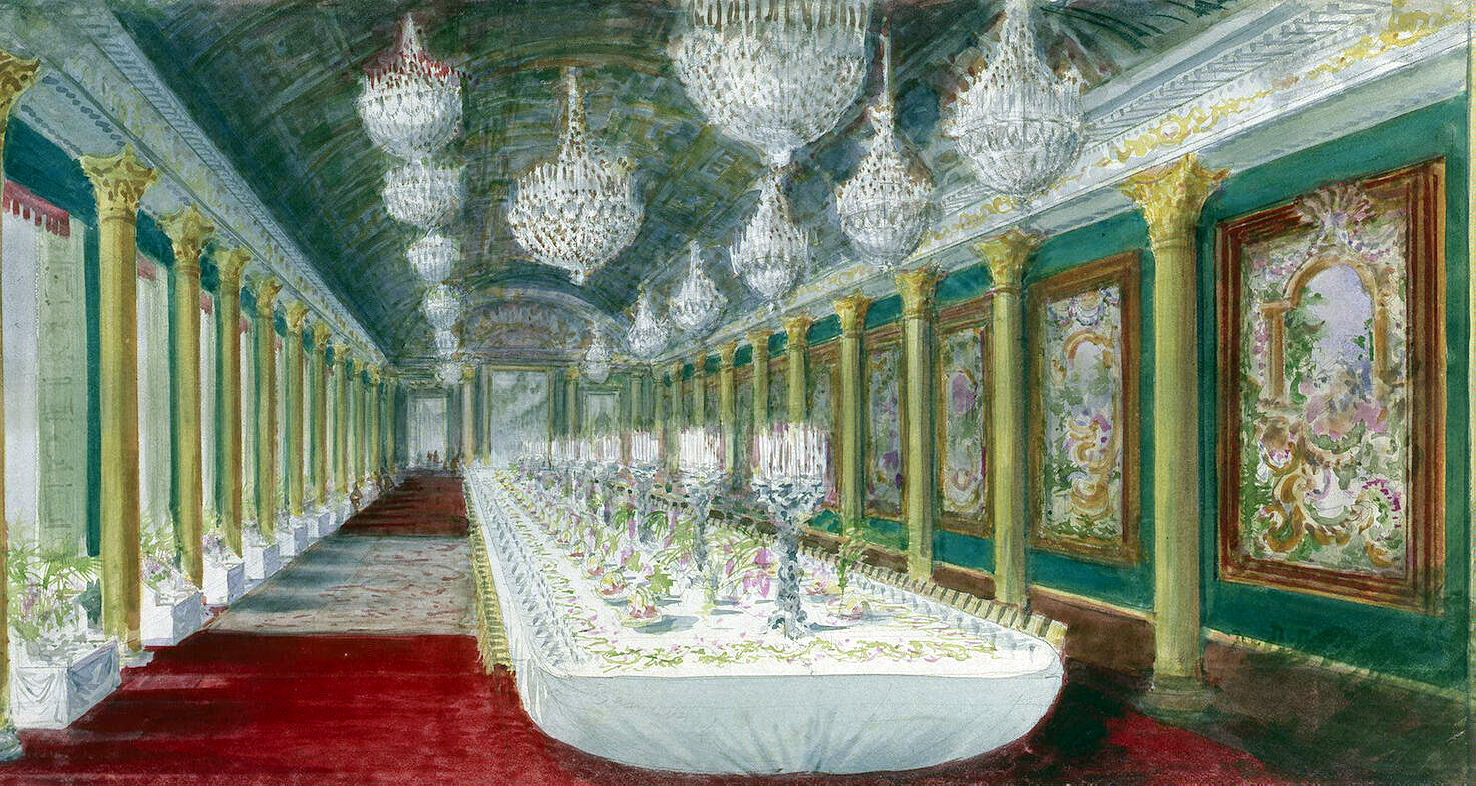 Pavel Yakovlevich Pyasetsky. Table for a formal dinner in the ballroom