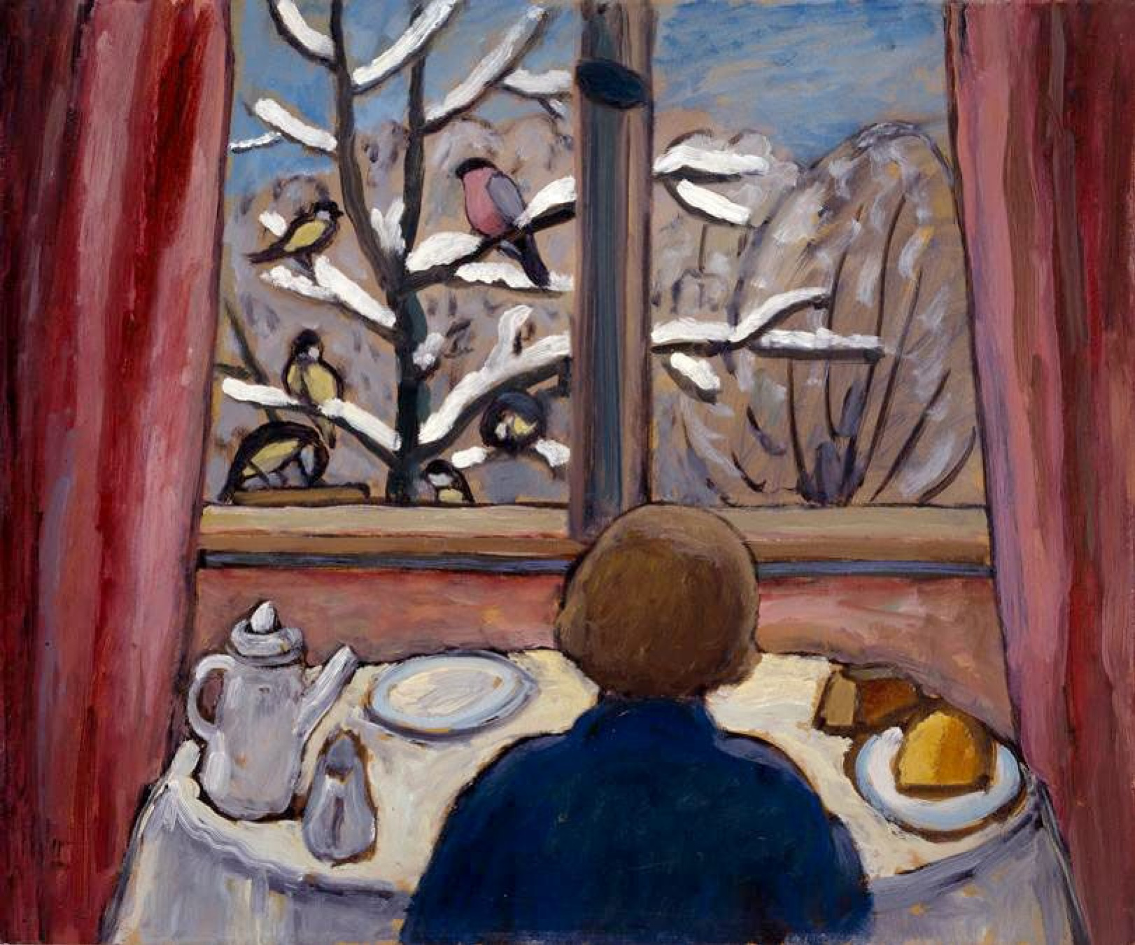 Gabriele Münter Frühstück mit Vögeln, 1934, 53×45 cm: Werkbeschreibung |  Artchiv