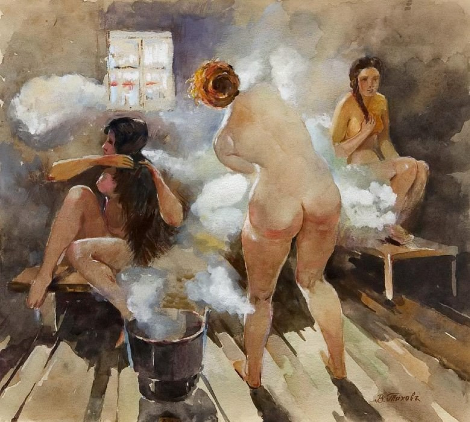 In a Russian bathhouse, 1921 by Vitaly Gavrilovich Tikhov: History,  Analysis & Facts | Arthive