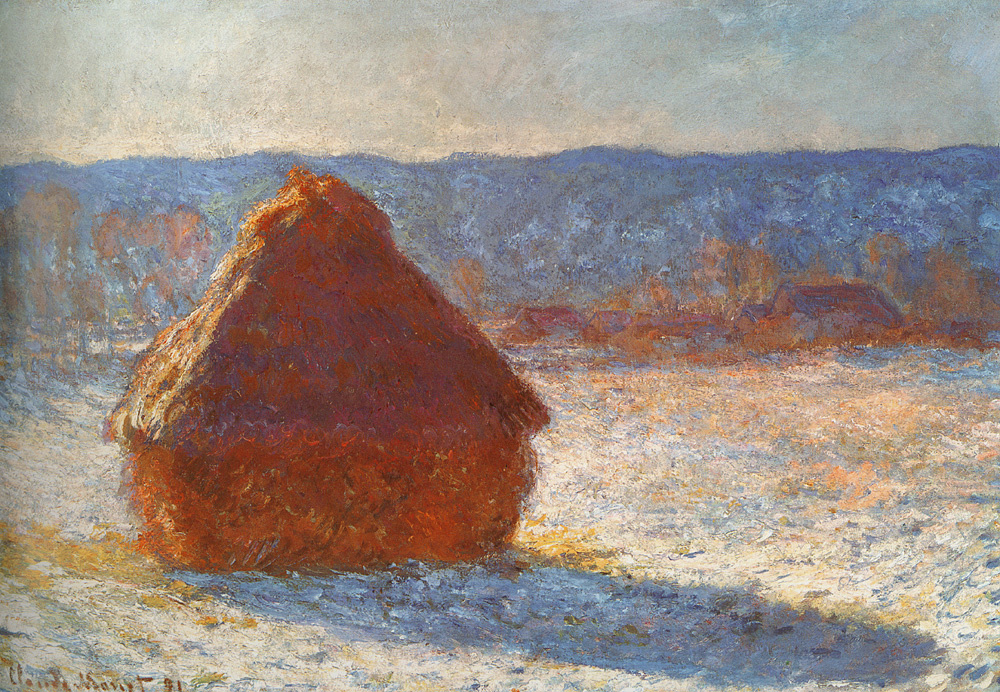 Claude Monet. Haystack in the morning, snow effect