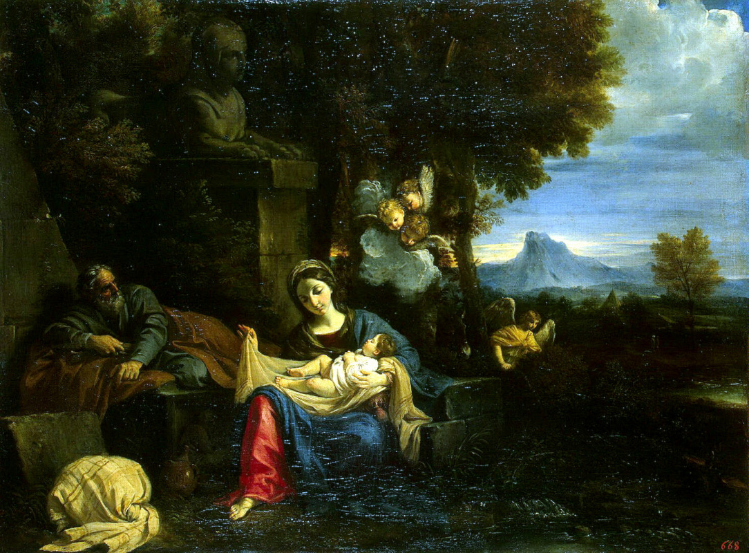 Pierre Francesco Mola. The rest of the Holy Family on the flight into Egypt