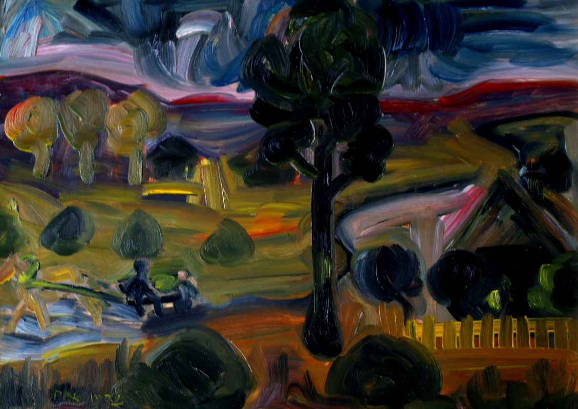 Alexander Ocher Kandinsky-DAE. Dawn in Ertegovo. Oil on cardboard, 35-49, 1971.