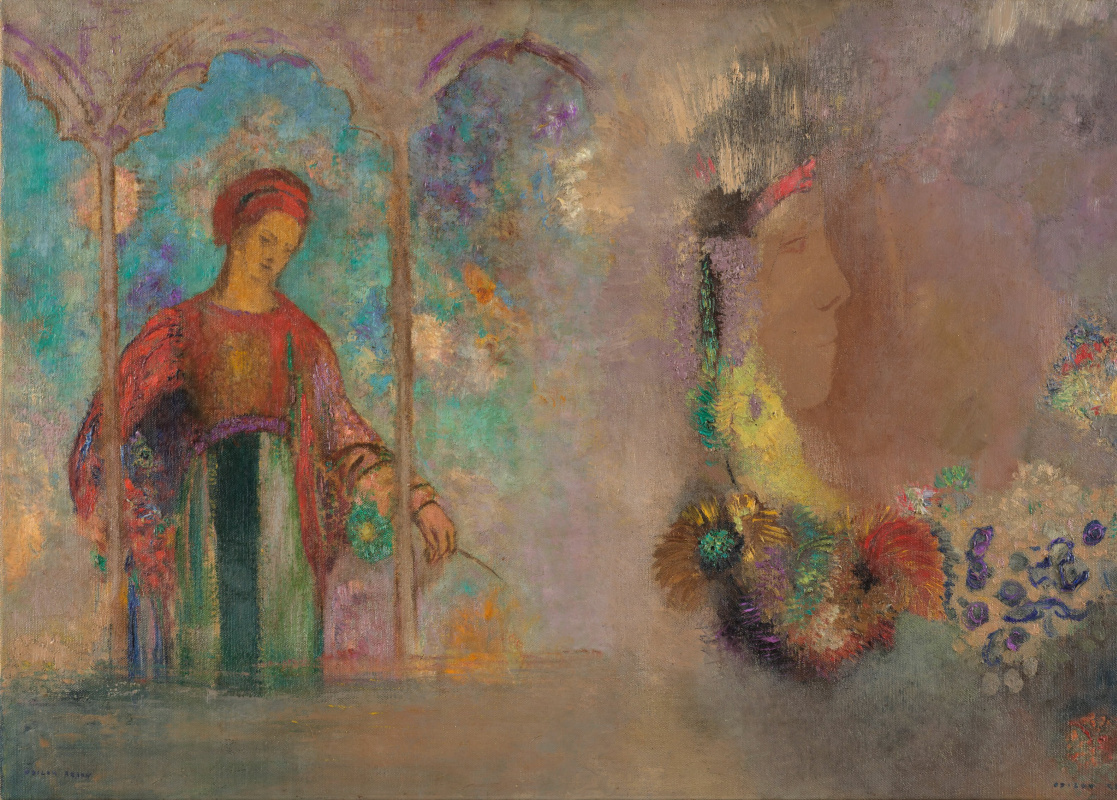 Odilon Redon. Woman in a gothic arcade (Woman with flowers)