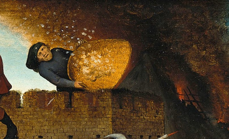 Pieter Bruegel The Elder. Flemish proverbs. Fragment: Waving feathers in the wind - useless work