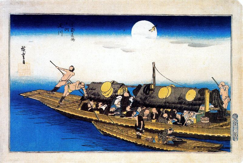 Utagawa Hiroshige. On the river Yodo. Series famous places of Kyoto