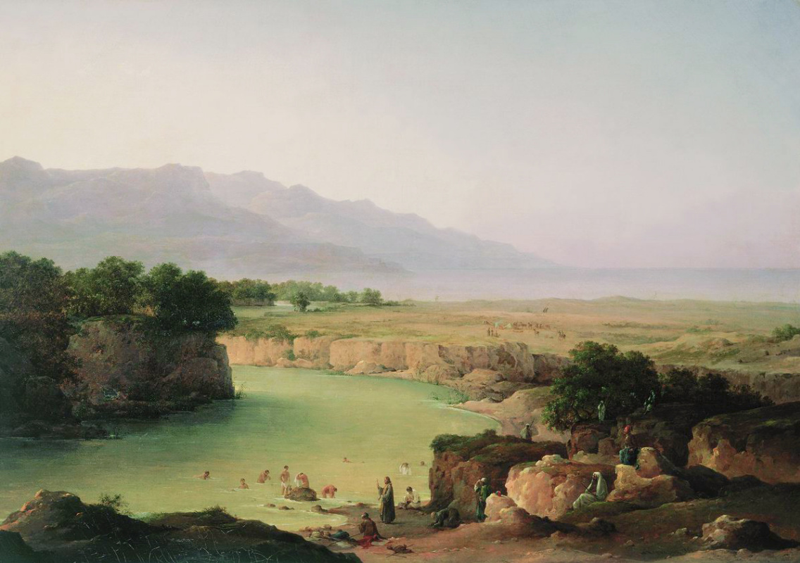 Никанор Григорьевич Чернецов. Вид реки Иордан при впадении в Мертвое море. 1854
