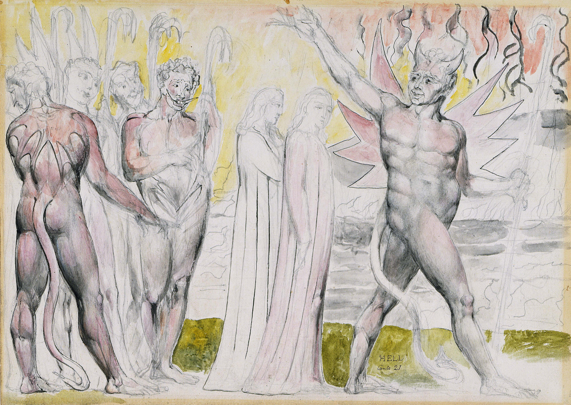 William Blake. The devil with Dante and Virgil. Illustrations for "the divine Comedy"