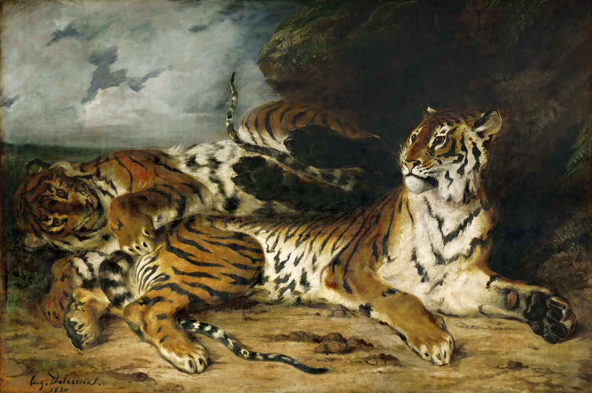 Eugene Delacroix. A young tiger playing with its mother