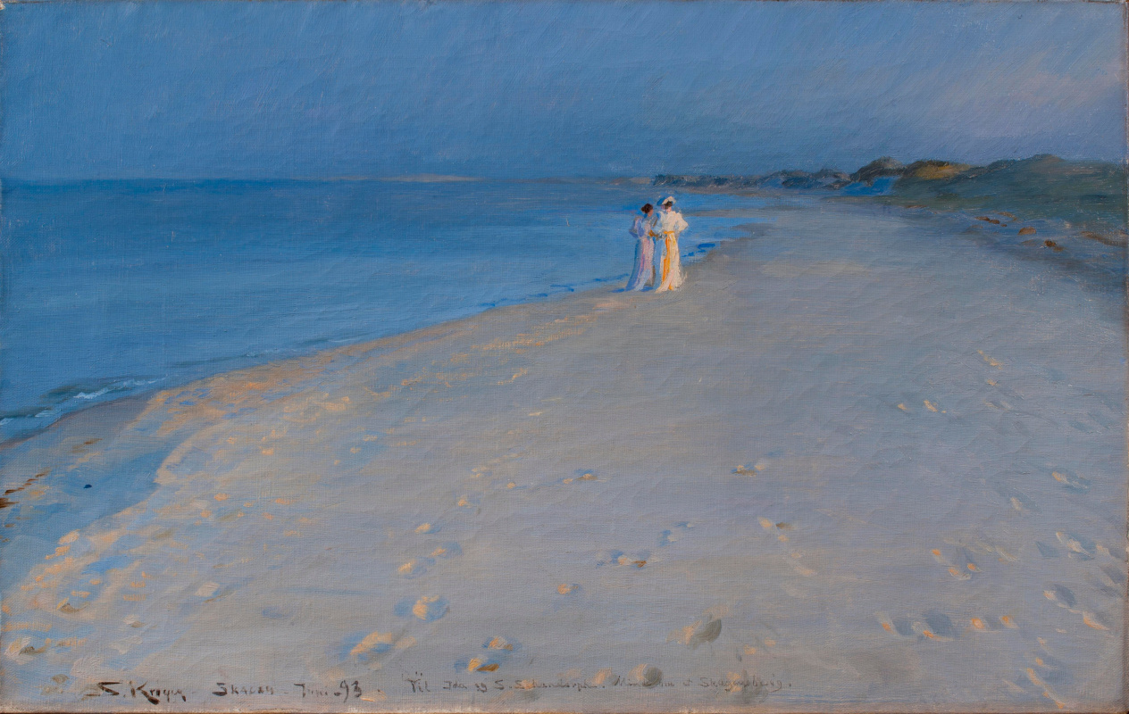 Peder Severin Krøyer. Summer evening on the southern beach of Skagen. Anna Anker and Marie krøyer