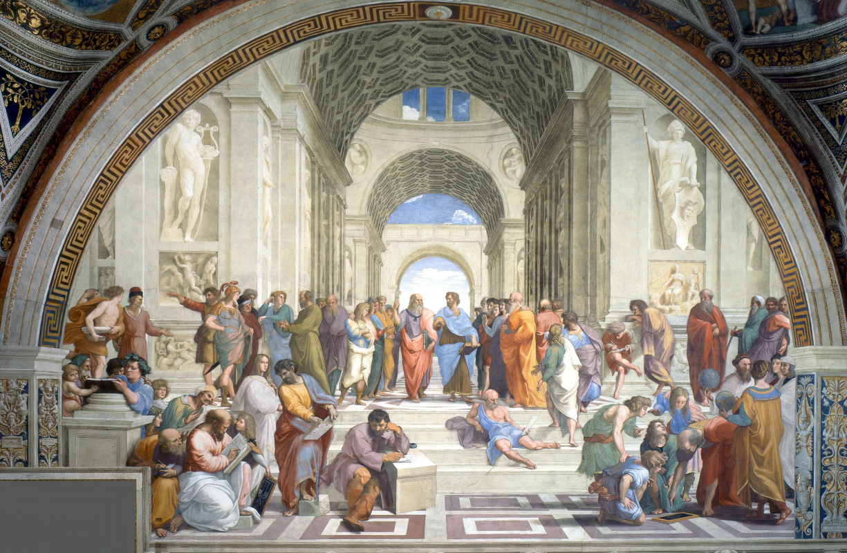 Raphael Sanzio. The school of Athens. The Stanza della Segnatura in the Vatican Museum