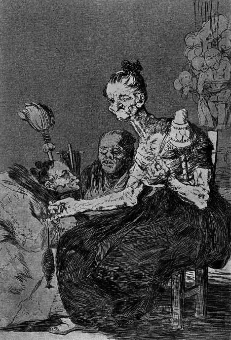 Francisco Goya. "Thin spun" (Series "Caprichos", page 44)