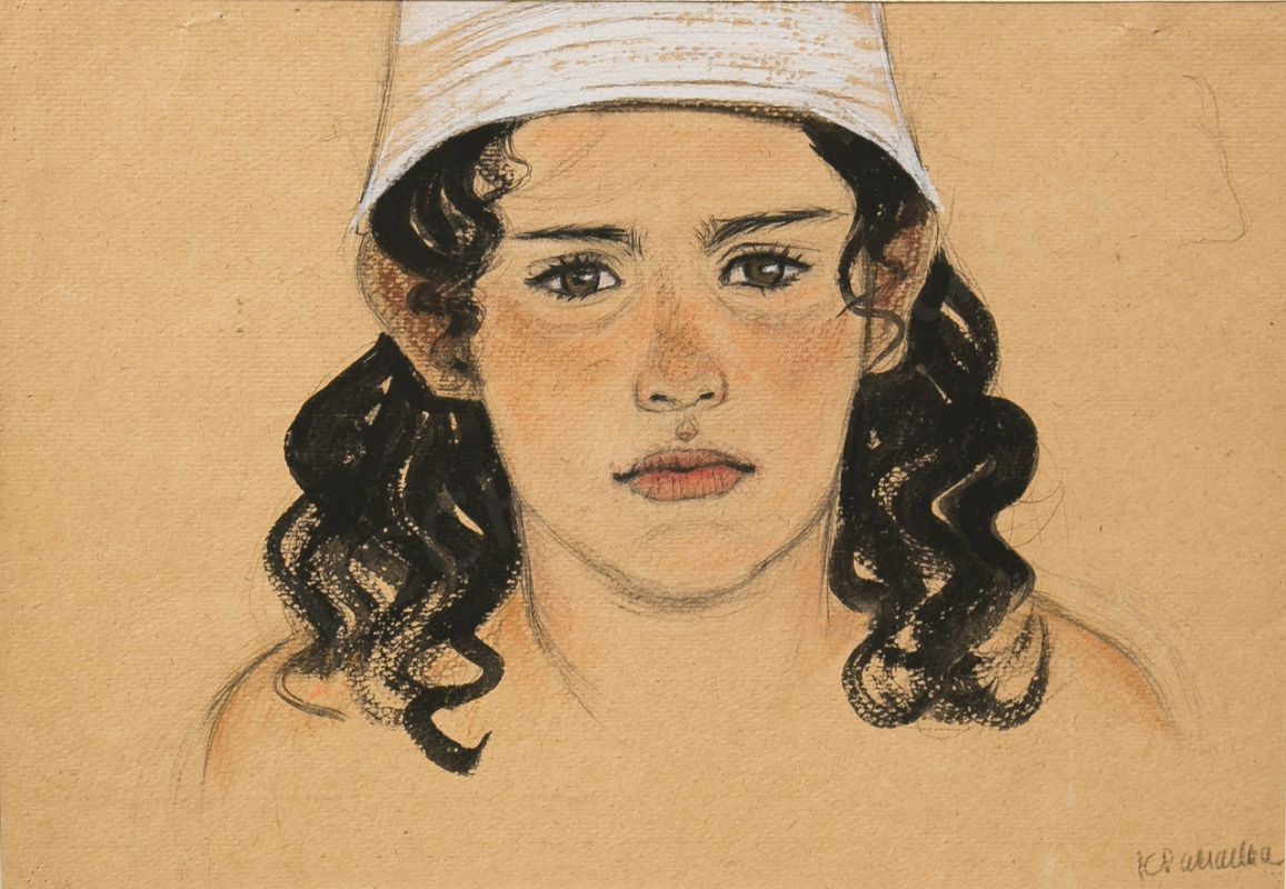 Ekaterina Valeryanovna Ruskin. The girl in the hat. 1960. pencil.
