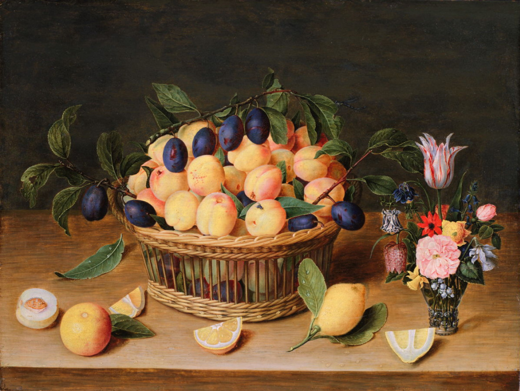 Якоб ван Хюльсдонк. Натюрморт с цветами и фруктами