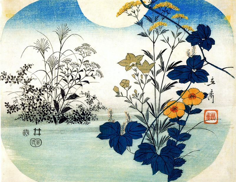 Utagawa Hiroshige. The flowers on the background of the lunar disc