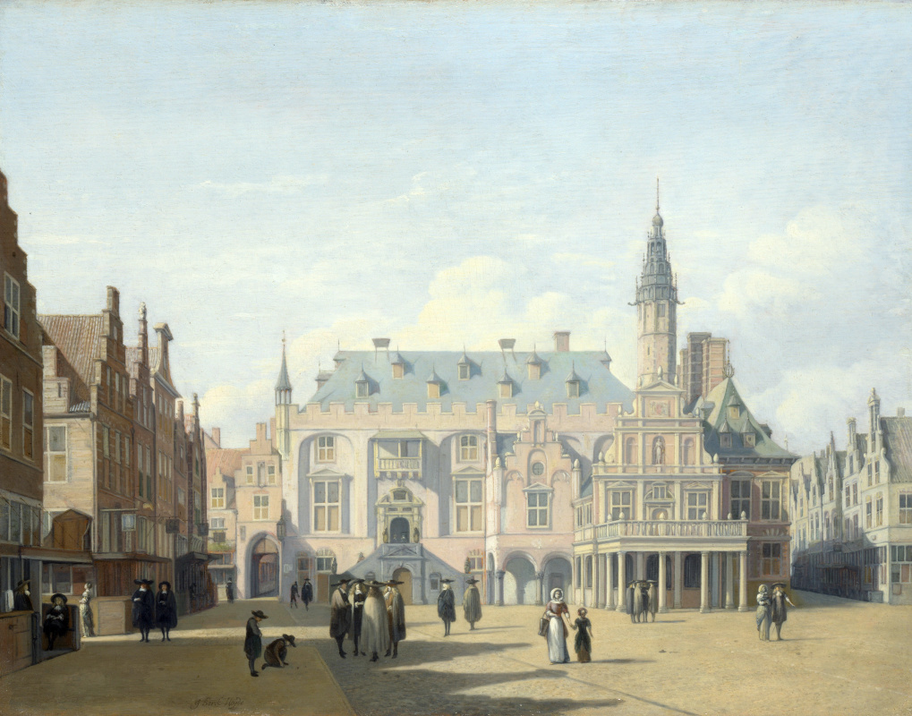 Gerrit Berkheide. The market and town hall, Haarlem