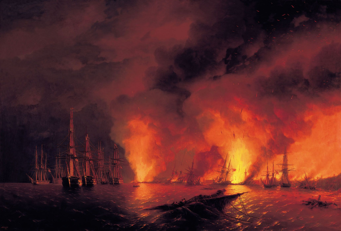 Ivan Aivazovsky. The battle of Sinop, 18 November 1853 (the Night after the battle)