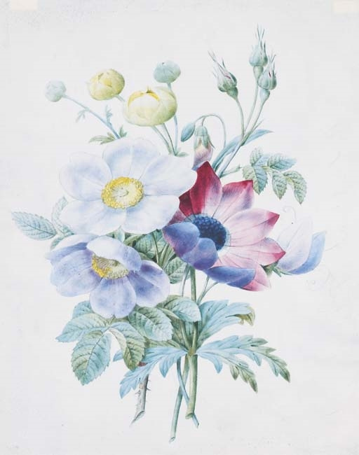 Pierre-Joseph Redoute. Bouquet with peonies buds