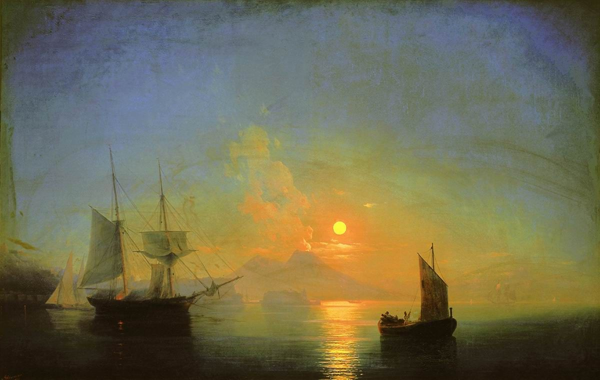 Ivan Aivazovsky. Bahía napolitana en una noche de luna llena