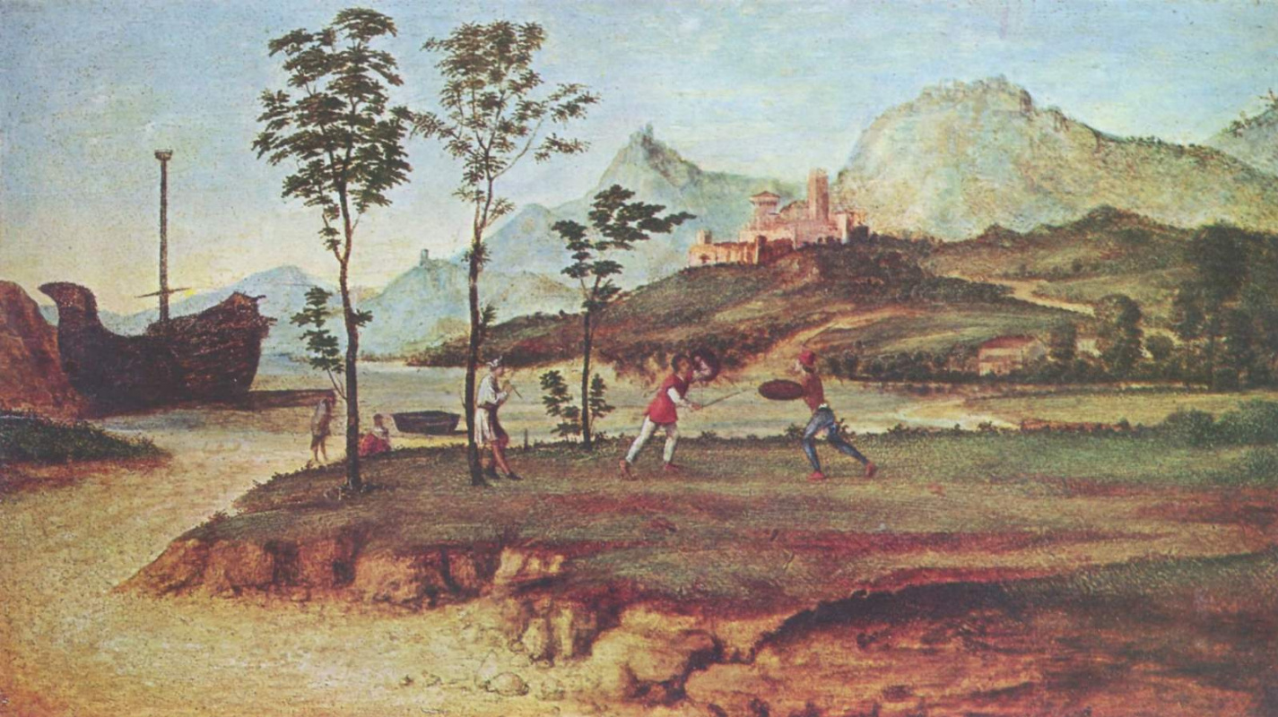 Giovanni Battista Cima da Conegliano. The coast with two fighting men