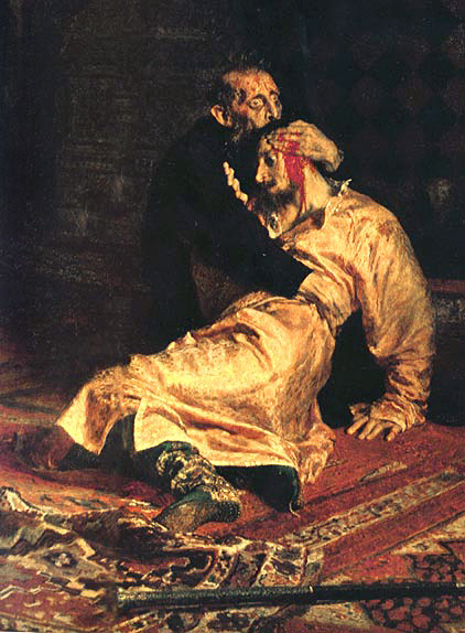Ilya Efimovich Repin. Ivan the terrible and his son Ivan on 16 November 1581. Fragment.