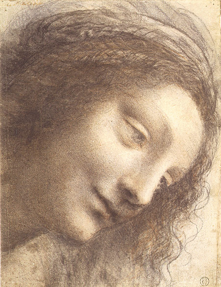 Леонардо да Винчи. Голова Мадонны (Набросок к картине "Мадонна с младенцем и Святой Анной")