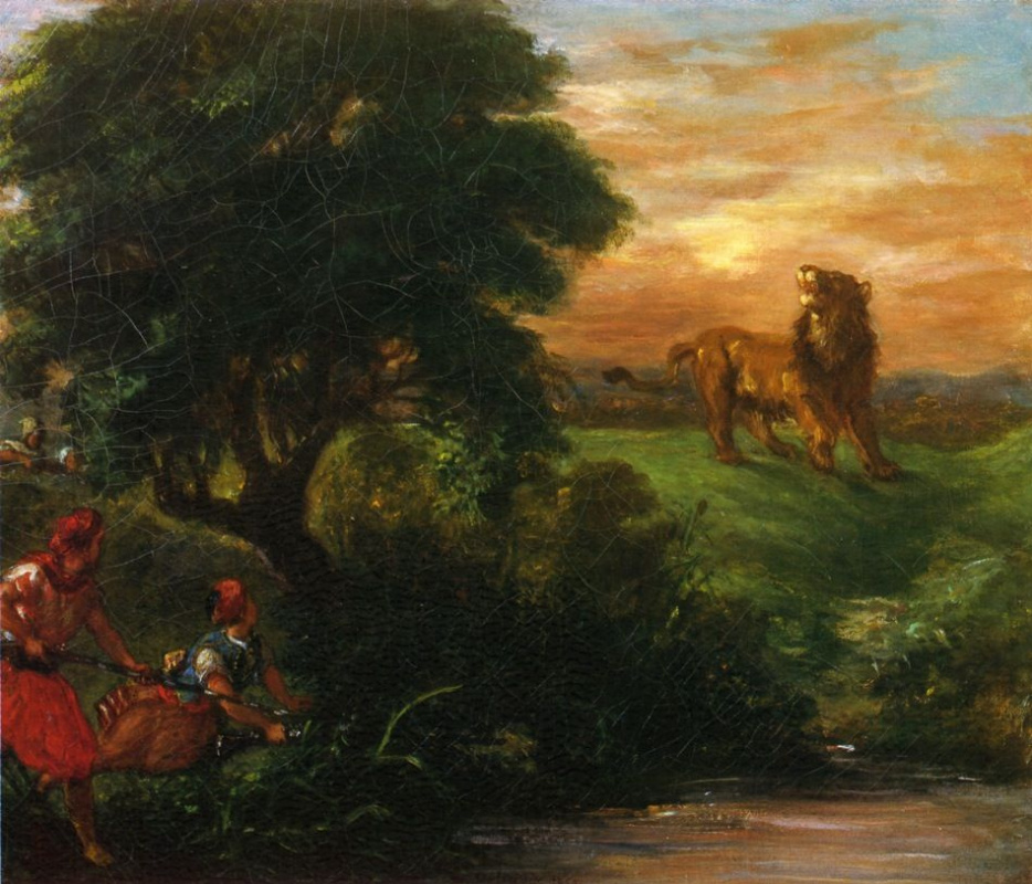 Eugene Delacroix. Hunting the lion at the waterhole