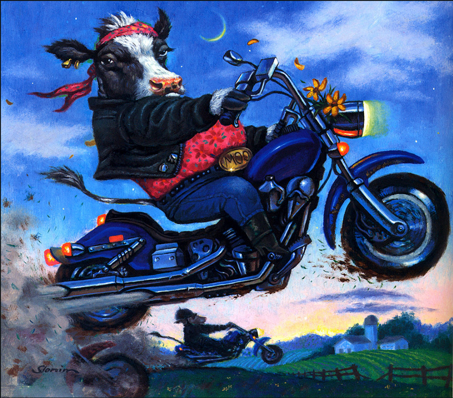 David Slonim. Cow on a motorcycle