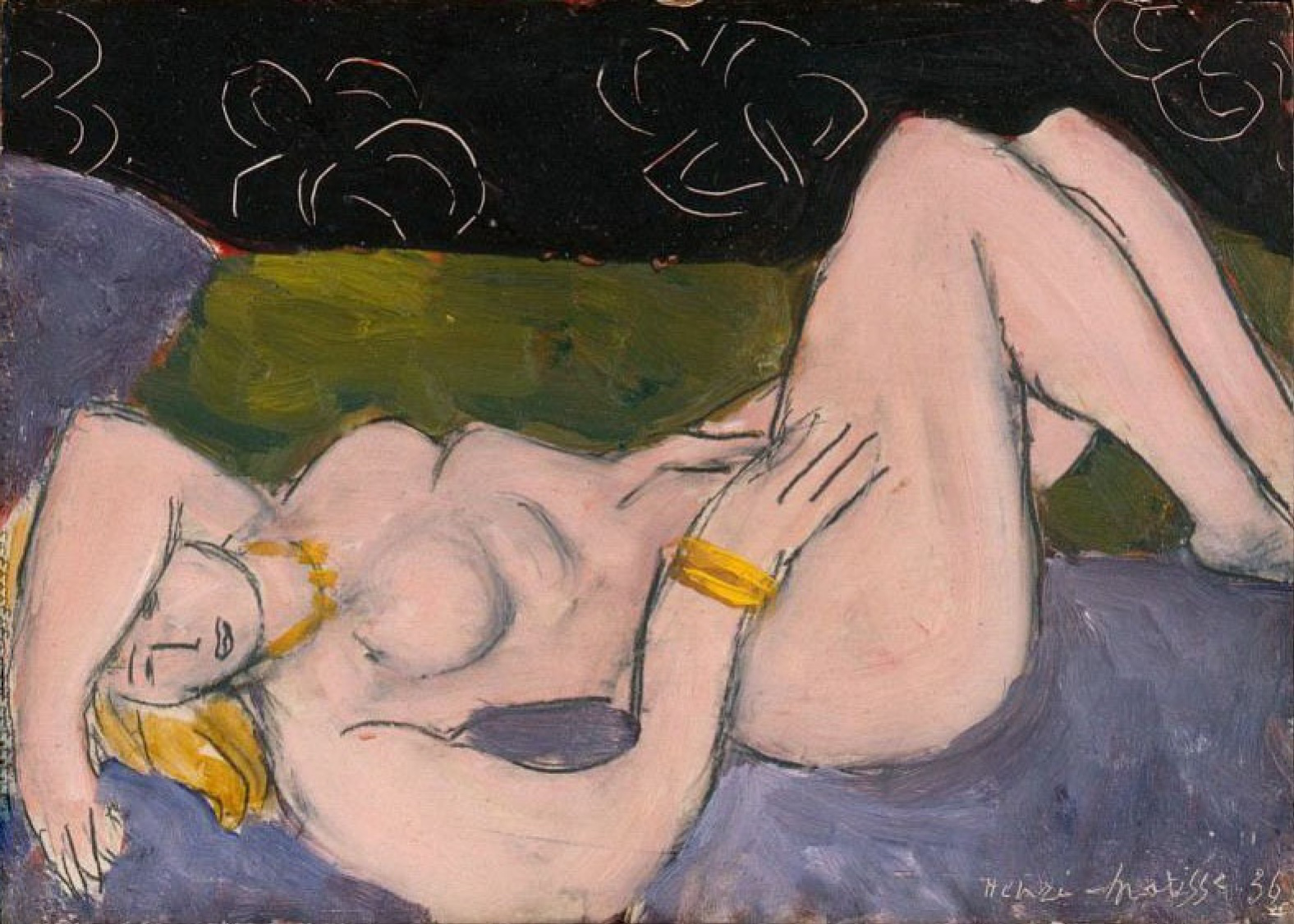 Henri Matisse Lying nude on a violet background, 1936, 22×16 cm:  Description of the artwork | Arthive