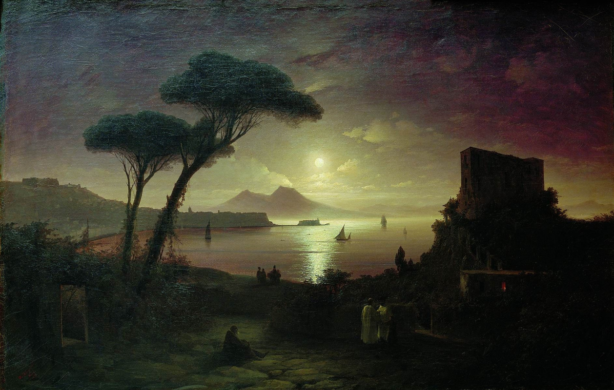 Ivan Aivazovsky. The Bay of Naples at moonlit night