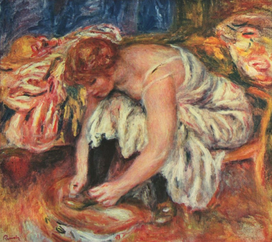 Pierre-Auguste Renoir. Woman tying shoes