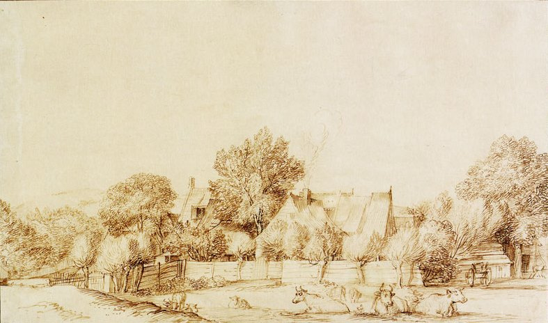 Jan Lievens. 景观的村庄和奶牛
