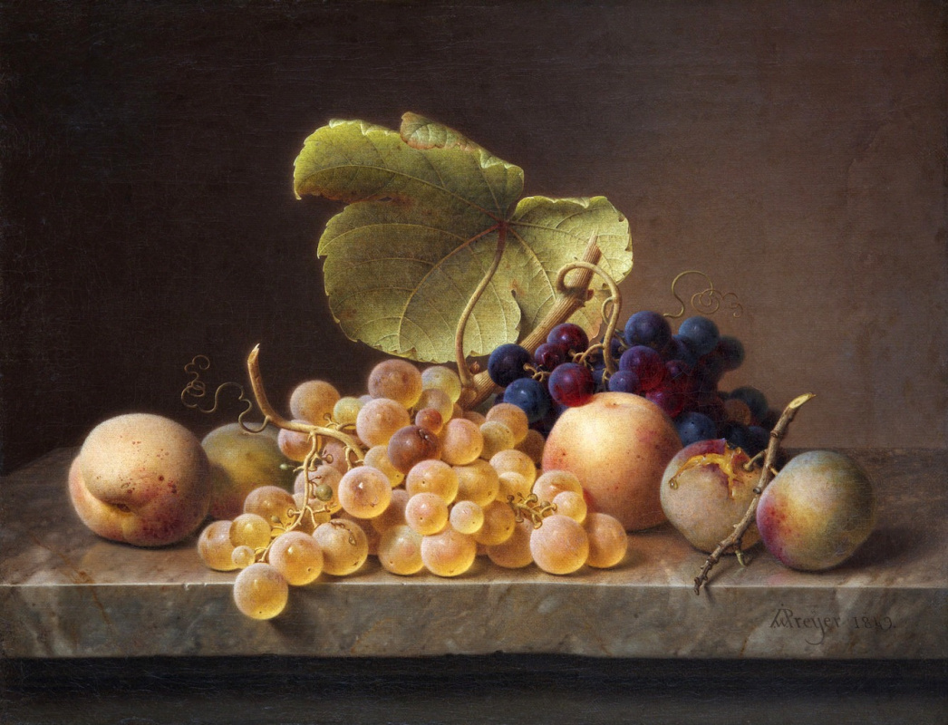 Иоганн Вильгельм Прейер. Натюрморт с виноградом. 1849
