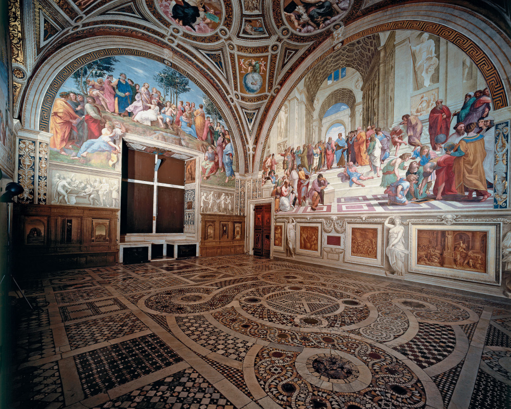 The papal Palace of the Vatican. The stanza della senyatura. The school of Athens