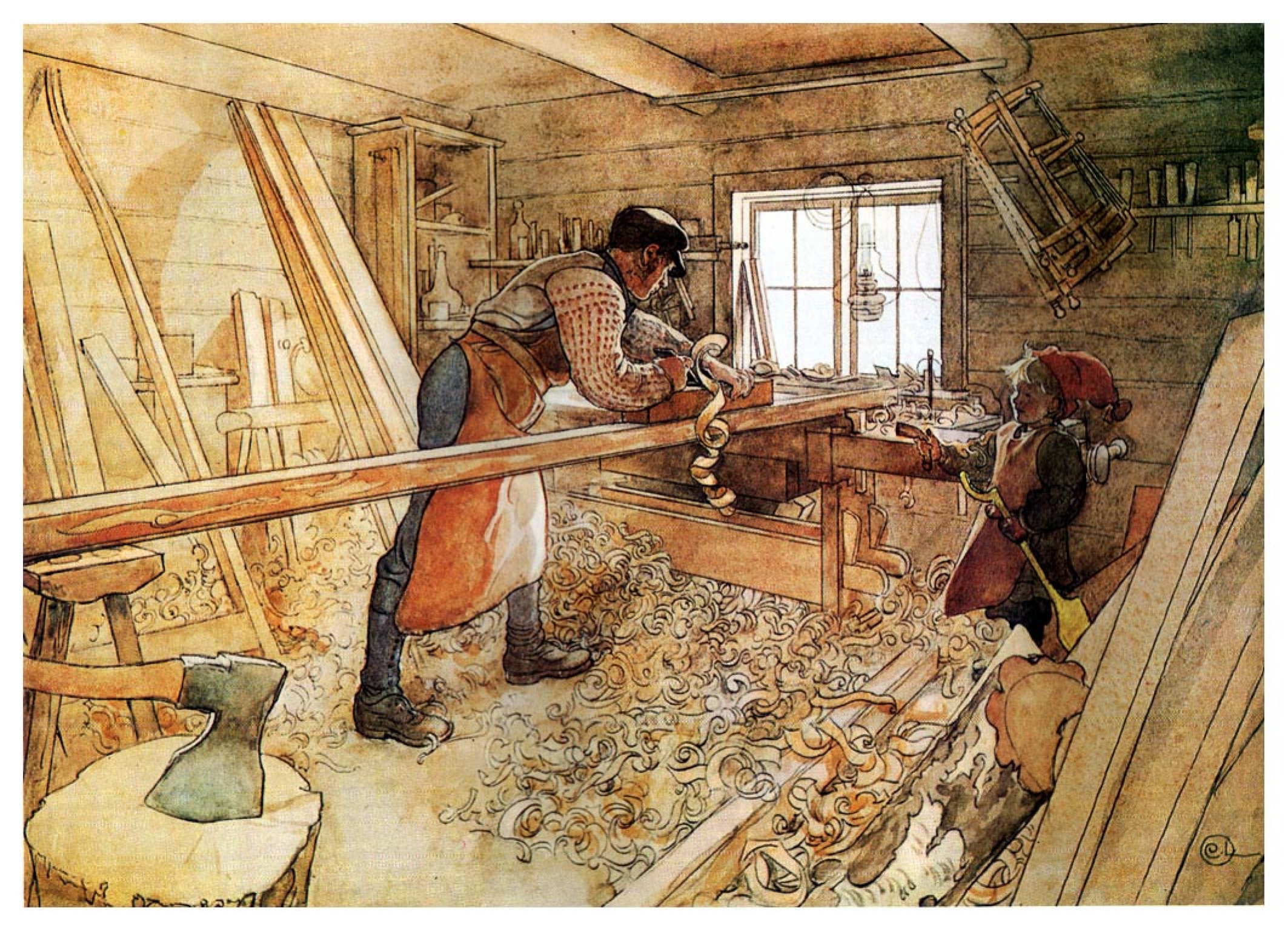 In the carpentry workshop by Carl Larsson: History, Analysis
