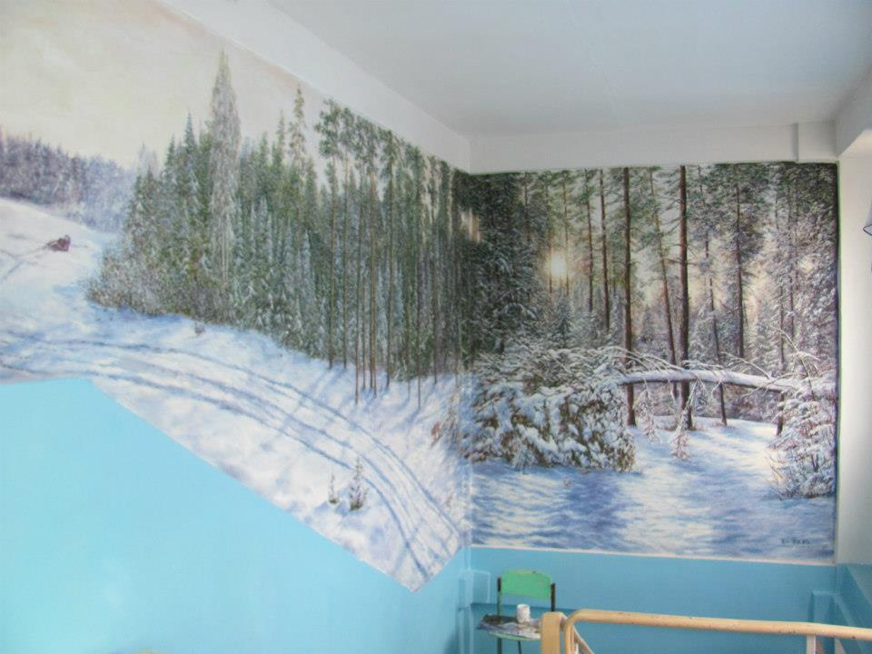 Віталій Бигич. Wall painting in Kryvyi Rih school No. 33, winter.