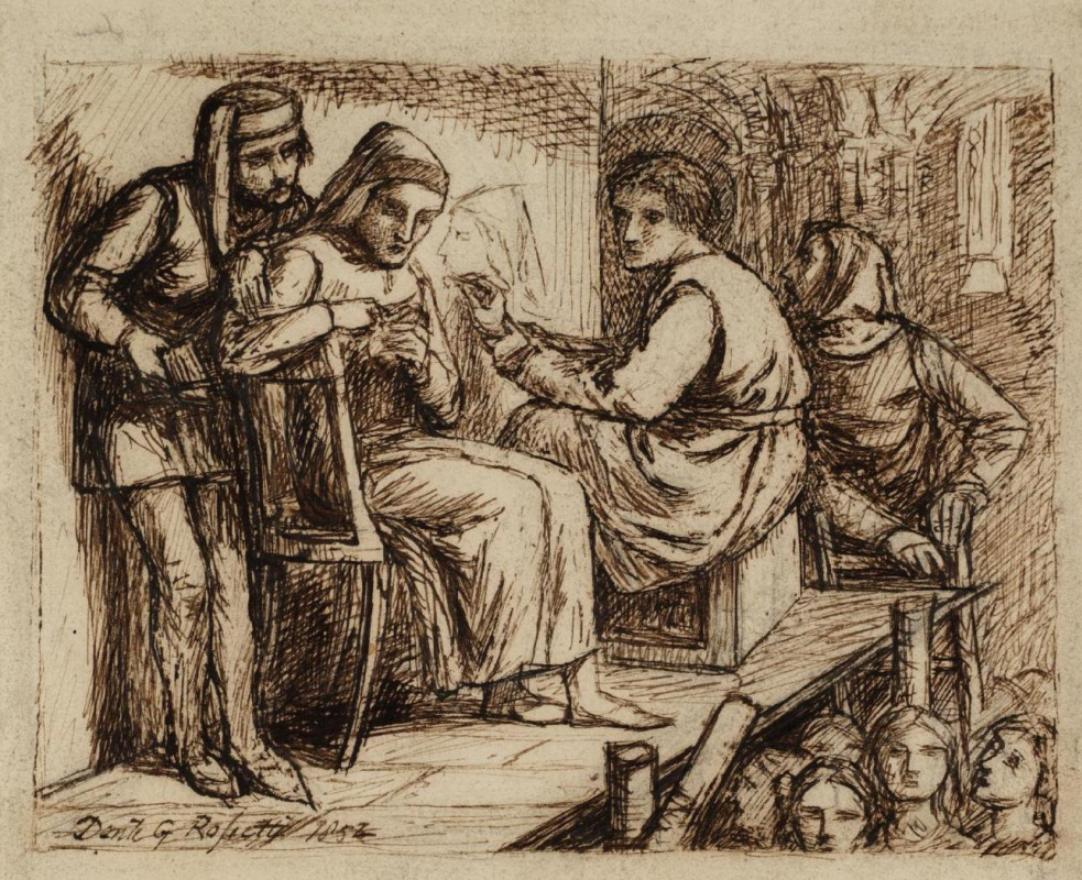 Dante Gabriel Rossetti. Giotto paints a portrait of Dante. Sketch