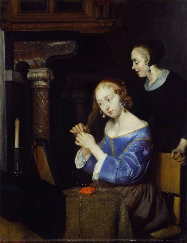 Gerard Terborch (ter Borch). Young woman behind the toilet
