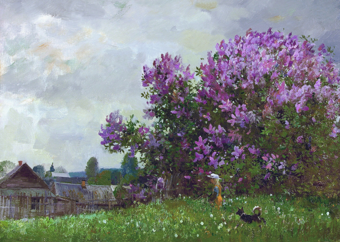 Alexander Viktorovich Shevelev. Les buissons de lilas. Huile sur toile 29,3 x 37,5 voir 2005