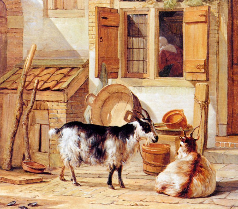 Abraham van Stryj. Two goats in the yard