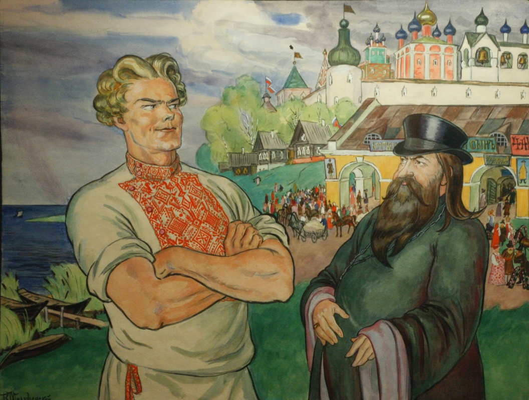 Vladimir Alexeyevich Milashevsky. 流行音乐和Balda。 A.S.童话故事的插图普希金“教皇的故事和他的工人巴尔达”
