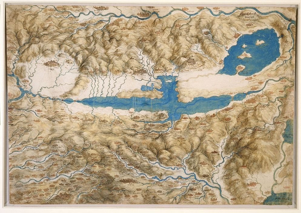 Леонардо да Винчи. Долина Вальдикьяна в Италии с высоты птичьего полета
