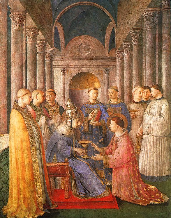 Fra Beato Angelico. Saint Sixtus makes Saint Lawrence a deacon. Fresco of the Niccolin Chapel