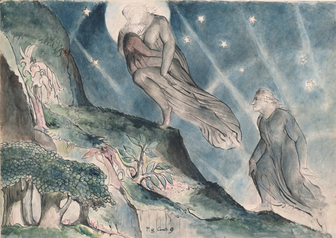 William Blake. Lucia carries the sleeping Dante. Illustrations for "the divine Comedy"