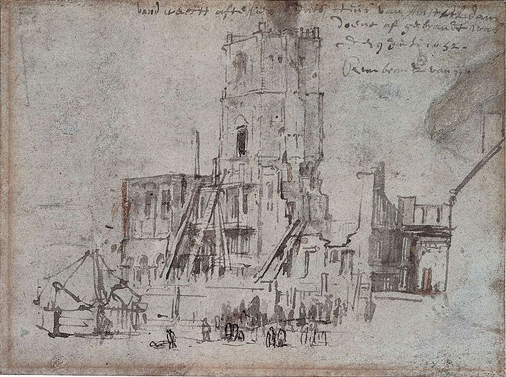 Rembrandt Harmenszoon van Rijn. Ruins of the old town hall in Amsterdam (after the fire)